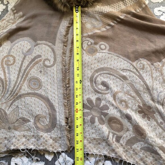 Eyeful, Tan/Beige, intricate design, wrap/shawl w/faux fur collar, One Size - Picture 10 of 10